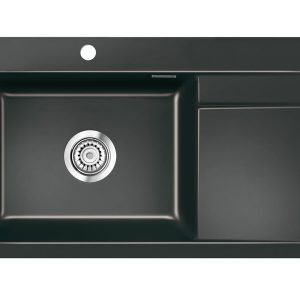 Systemceram Stema 86 SL Nero, zlewozmywak ceramiczny, korek manualny