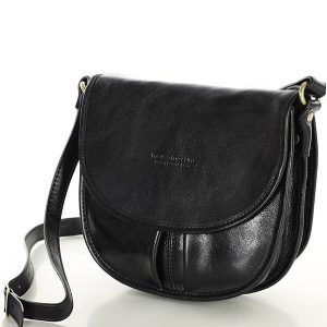 Torebka skórzana listonoszka z klapką półksiężyc - MARCO MAZZINI czarna