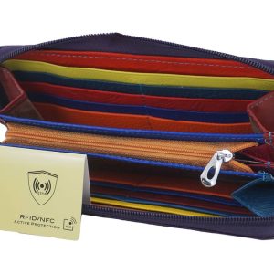 Portfel skórzany z zabezpieczeniem RFID - Fioletowy