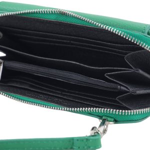 Portfel z etui na telefon ze skóry licowej - Zielony jasny