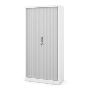 Metalowa szafa biurowa na akta z roletą DAMIAN, 900 x 1850 x 450 mm, biało-szara