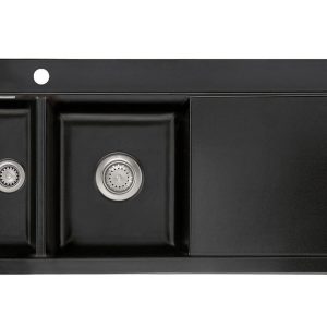 Systemceram Mera 100 Nigra, Zlewozmywak ceramiczny, korek manualny, lewa komora