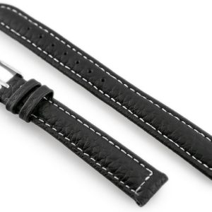 Pasek skórzany do zegarka W71 - czarny/biały - 14mm