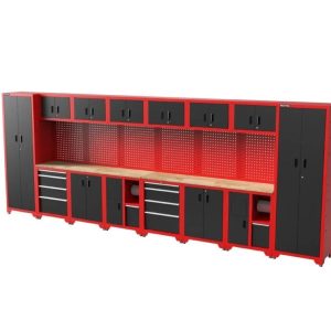 FEISTOS Wyposażenie warsztatu Szafka narzędziowa Juno 13 w tym tablica perforowana Czarny/Czerwony 528x46x198 cm