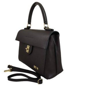 Skórzana torebka kuferek do ręki - Brązowa ciemna