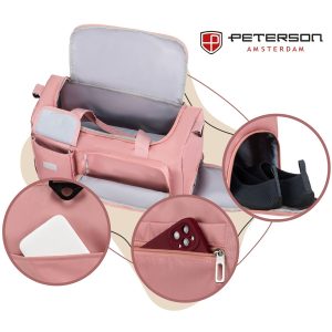 Różowa torba weekendowa wykonana z poliestru z kieszonkami zewnętrznymi - Peterson