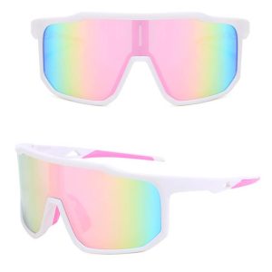 Sportowe okulary przeciwsłoneczne lustrzane STS-02D biały/róż ze skazą!