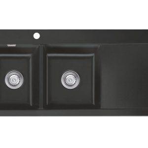 Systemceram Mera Double Schiefer, Zlewozmywak ceramiczny, korek manualny,