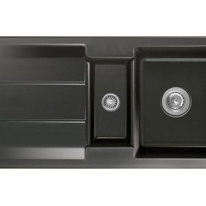 Systemceram Genea 100 Nero, Zlewozmywak ceramiczny, korek manualny