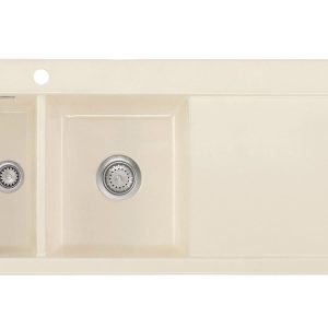 Systemceram Mera 100 Magnolia, Zlewozmywak ceramiczny, korek manualny, lewa komora
