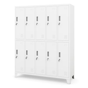 Szafa socjalna BHP ubraniowa 10-drzwiowa biała: BARTEK 1360 x 1720 x 450 mm