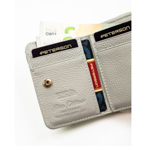 Mały, zielony portfelik damski ze skóry naturalnej z systemem RFID - Peterson