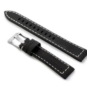 Pasek skórzany do zegarka W25 - czarny/białe - 22mm