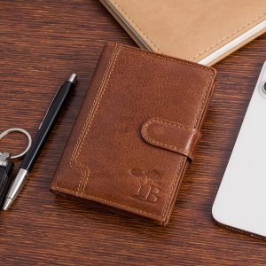 Portfel skórzany męski pionowy klasyczny brązowy RFiD Beltimore D41