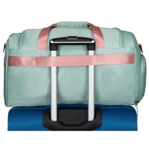 Zielono-różowa torba weekendowo-podróżna z uchwytem na walizkę i kieszenią zewnętrzną - Peterson