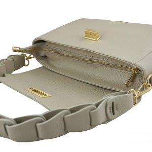 Skórzana torebka na ramię z plecionym paskiem - Beżowa jasna