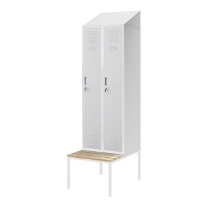 Szafka ubraniowa z ławką i daszkiem KACPER II PRO, 600 x 2295 x 850 mm, szara