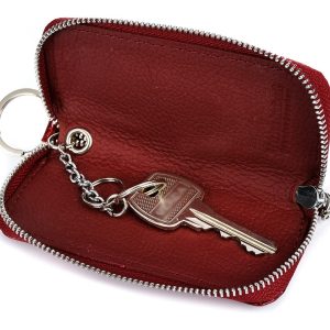 Czerwone etui na klucze skórzane prążki Alessandro S47