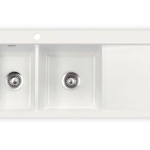 Systemceram Mera Double Gronland, Zlewozmywak ceramiczny, korek manualny,