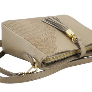 Torebki skórzane z ozdobnym frędzlem - Beżowe