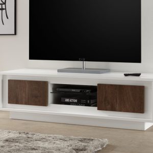 Szafka RTV biała / dąb mat 156 cm Paradise