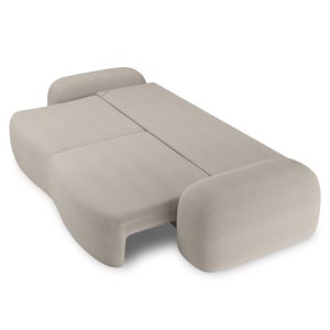 Sofa rozkładana Linea beżowoszara z pojemnikiem, obłe kształty