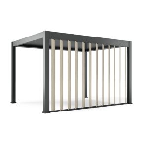 Elektryczny panel żaluzjowy 370 cm do boku pergoli 4 m, oświetlenie LED antracytowy/efekt drewna, pionowy