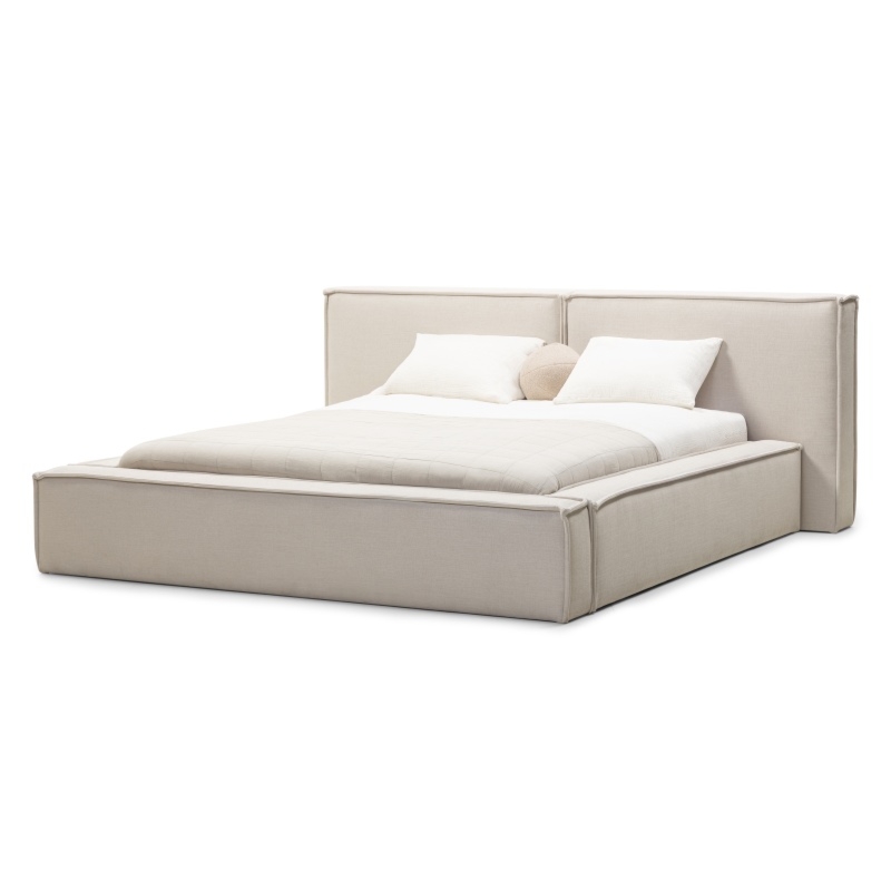 OU-2078 Łóżko tapicerowane Cosy 160x200 cm z metalowym stelażem i pojemnikiem, jasnobeżowe