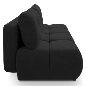Sofa z funkcją spania i pojemnikiem Milo, czarna, boucle, obłe kształty