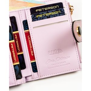 Różowy portfel damski ze skóry ekologicznej z systemem RFID - Peterson