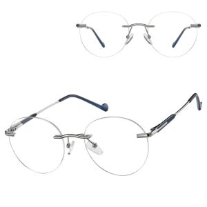 Bezramkowe oprawki korekcyjne okulary zerówki patentki na teleskopach 870D srebrny/granatowy