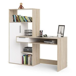 Biurko z regałem dąb sonoma / białe mat 163 cm Function Plus
