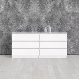 Komoda z szufladami biała wysoki połysk 154 cm Naia