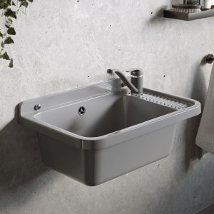 Pyramis Umywalka ogrodowa NEO PLUS 58,4X38 szary granit + bateria Asalia