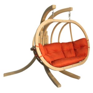 Fotel wiszący ze stojakiem O-Zone Premier Swing Pod, czerwony, drewno świerkowe FSC