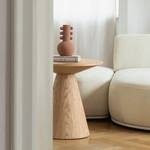 Stolik boczny Abisko, 60 cm, okrągły, fornir dąb naturalny