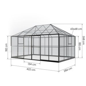 Oranżeria ogrodowa ProGlass Gazebo Standard z fundamentem 12 m² szkło hartowane 4 mm, aluminium, czarna