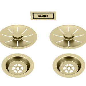 Zestaw elementów stalowych w kolorze satin gold, do armatury przelewowo-odpływowej InFino, do dwóch komór