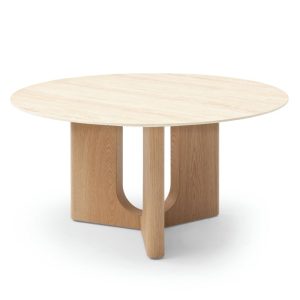 Stolik kawowy Klimt 90 cm, okrągły, trawertyn/dąb