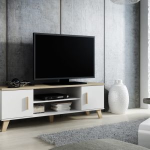 Szafka RTV biała / dąb sonoma mat 160 cm Livorno