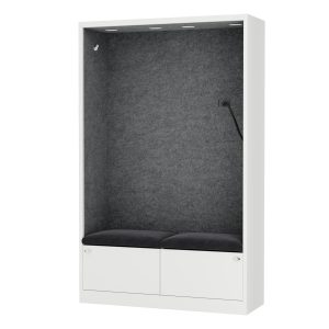 Kabina akustyczna SALLY MentalBox 1150 mm – biały korpus, szare siedzisko