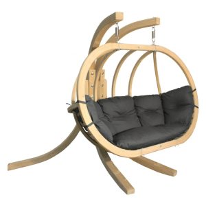 Fotel wiszący ze stojakiem O-Zone Premier Swing Pod, grafitowy, drewno świerkowe FSC