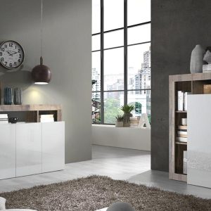 Komoda z drzwiami biała / klon Pero wysoki połysk / mat 146 cm Verden