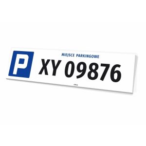 Tabliczka parkingowa 50x12 cm: numer rejestracyjny, miejsce parkingowe