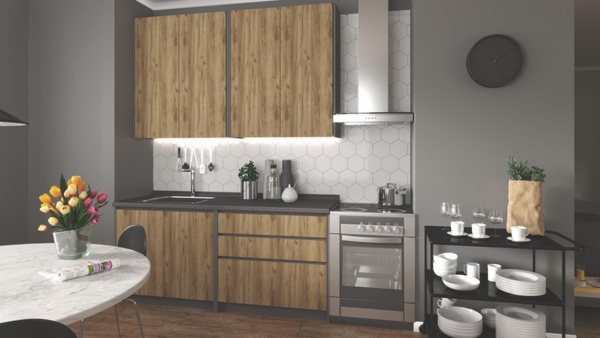 Zestaw mebli kuchennych antracyt / dąb craft 180 cm Idea