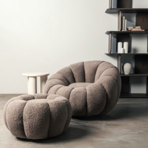 Puf Perugia, cappuccino, boucle, obłe kształty