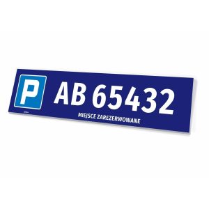 Tabliczka parkingowa 50x12 cm: numer rejestracyjny, miejsce zarezerwowane