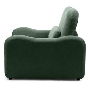 Sofa z funkcją spania Foldi, ciemnozielona, boucle, obłe kształty