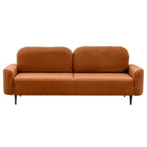 Sofa rozkładana Vena z pojemnikiem, miedziana, welurowa
