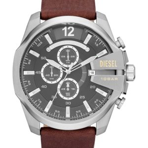 Męski Zegarek Diesel Mega Chief DZ4290 – Chronograf, Brązowa Skóra i Srebro